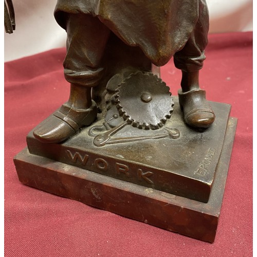 1292 - Emile Louis Picault (1833 - 1915) 'Work' patinated bronze model of a Blacksmith, produced for the Ar... 