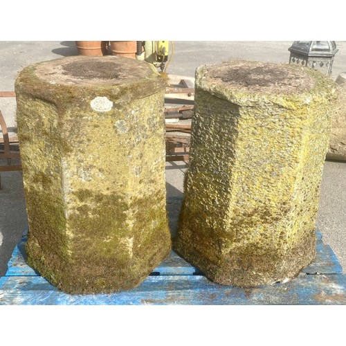 1584 - Pair of stone octagonal tapering garden statuary pedestals, D37cm H 56cm (2)