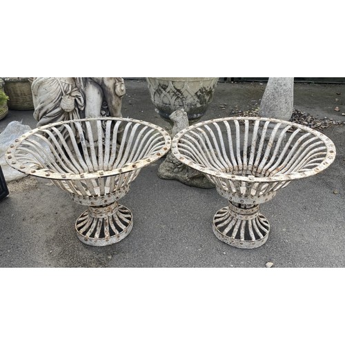 1583 - Beal House Collection - Pair of wrought metal openwork urn shaped planters, D42cm H31cm (2)