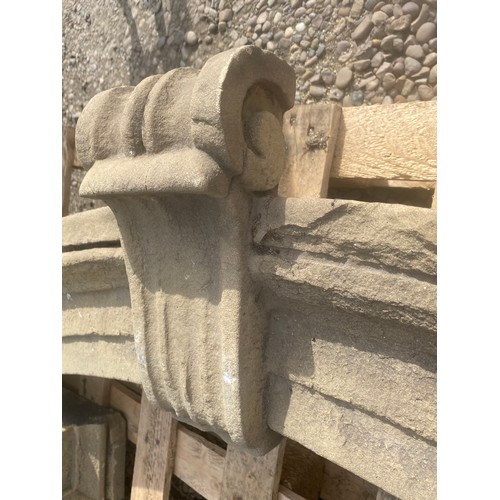 1581 - Pair of C19th stone door frame arches, angular uprights and arched top with scrolled cresting, H183c... 