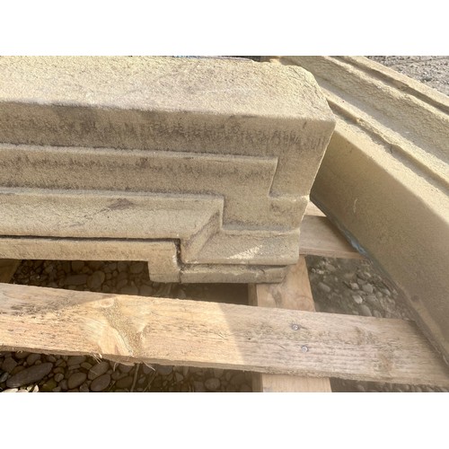 1581 - Pair of C19th stone door frame arches, angular uprights and arched top with scrolled cresting, H183c... 