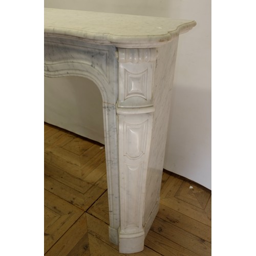 1590 - French Rococo Revival white marble fire surround, shaped mantle and frieze on scrolled supports, W12... 