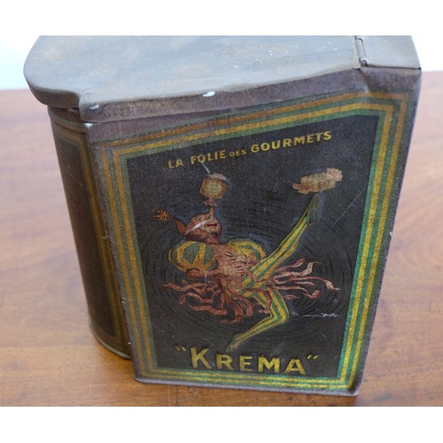 1319 - Krema le Meilleur Bonbon ou Beurre, lithographic tin decorated with clown balancing sweets by Jean d... 