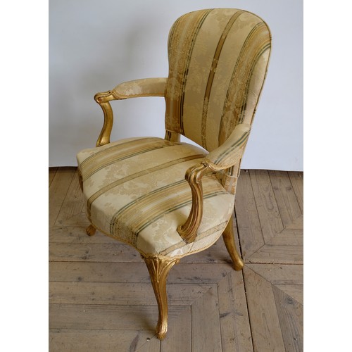 1566 - David Hall Collection - C19th Regency Revival giltwood fauteil, upholstered curved back and serpenti... 