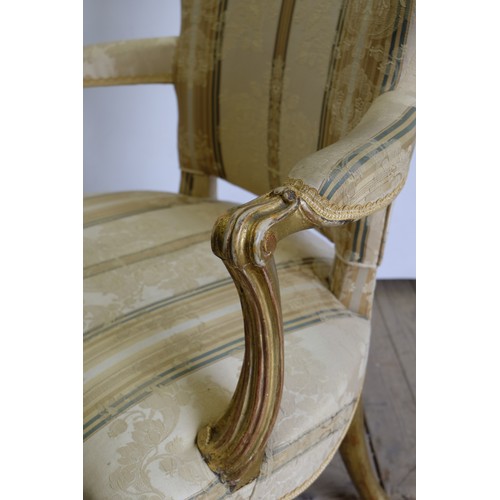 1566 - David Hall Collection - C19th Regency Revival giltwood fauteil, upholstered curved back and serpenti... 