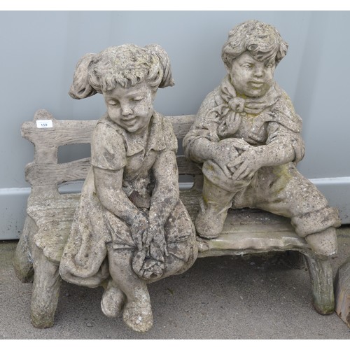 159 - Stone girl and boy on bench