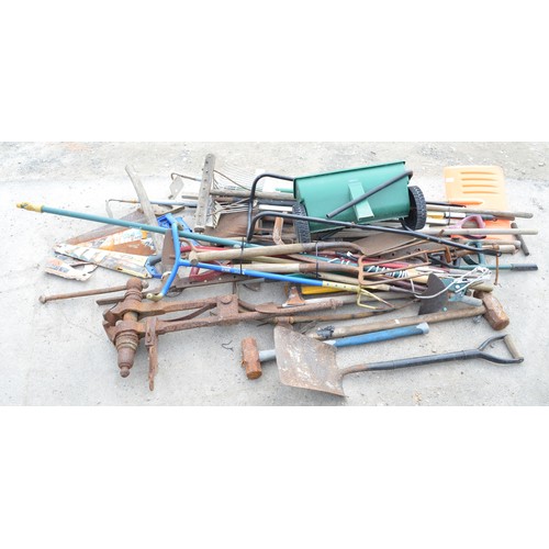 171 - Extremely large collection of tools including spades, rakes, etc