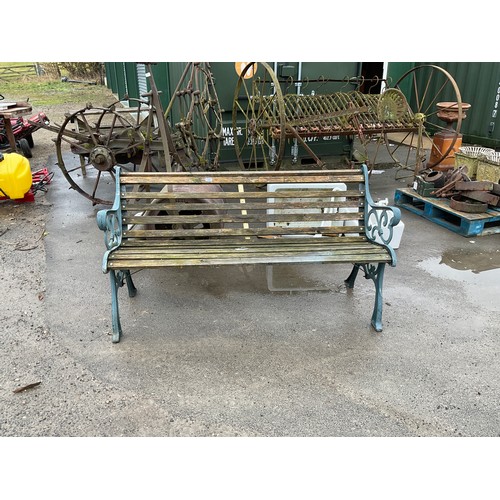 41 - Garden bench with wooden slats and scroll design metal ends