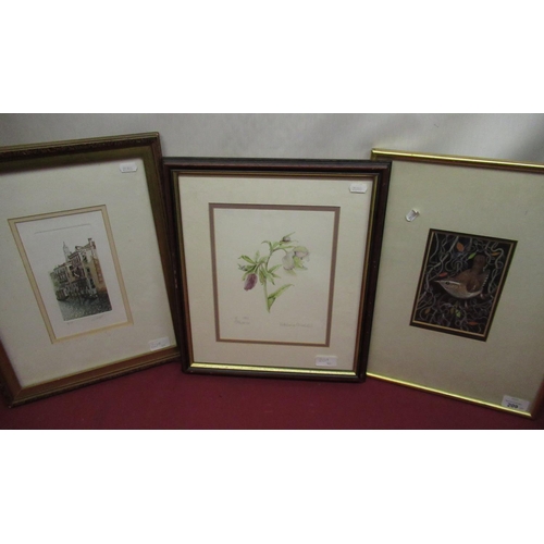 209 - Watercolour of a Wren 16cm x 10cm, watercolour of a Lenten Rose and a Guido Cannizzo signed print of... 