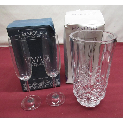 101 - Set of twelve boxed Waterford Marquis champagne flutes, Waterford Marquis vase, Waterford dressing t... 