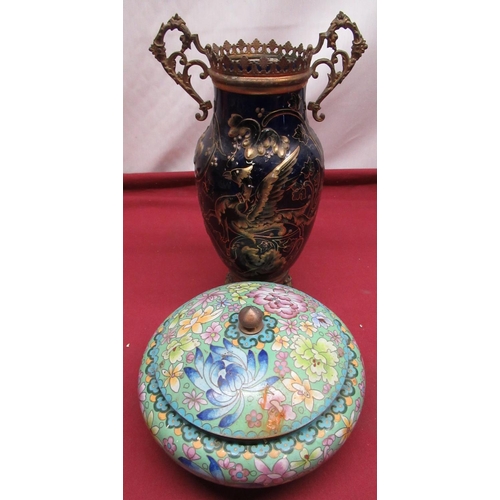 149 - Pair of late C20th Oriental style crackleware lidded vases, C20th Cloisonne ware dressing table lidd... 