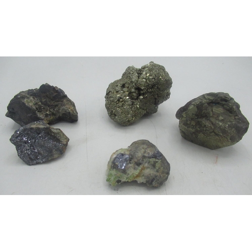 100 - Pyrite specimen (Fools Gold), small Galena ore and three other mineral specimens (5)