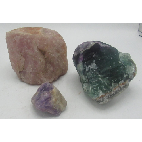 97 - Large Rose Quartz specimen, Fluorite specimen from China and a smaller Purple Quartz specimen (3)