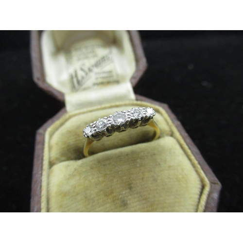 1 - 18ct yellow gold, graduated five stone diamond ring in platinum mount, stamped 18ct Plat, size O, 2.... 