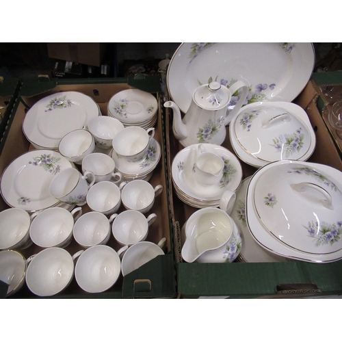 133 - Comprehensive Mayfair bone china tea, coffee and dinner service decorated with purple pansies and a ... 