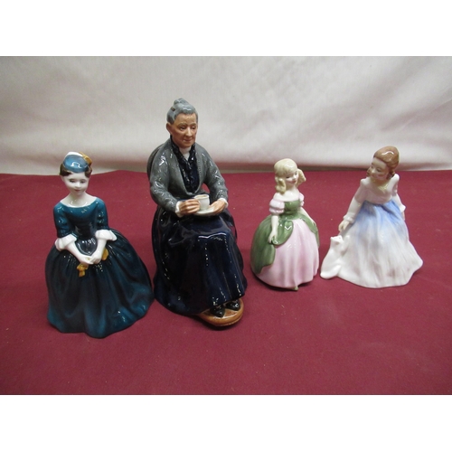 163 - Royal Doulton figures 'The Cup of Tea' HN2322, 'Cherie' HN2341, 'Penny' HN2338 and 'Andrea' HN3058 (... 