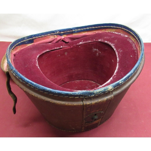 168 - Late C19th leather hat box with red velvet lined interior, printed to the side monogram R.S.W.G., H2... 