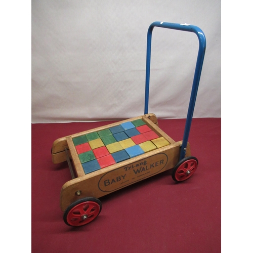 169 - Vintage Triang Baby Walker with wooden blocks