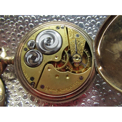 28 - Elgin, Rolled Gold Hunter cased keyless pocket watch. Engraved Keystone case with hinged case back a... 