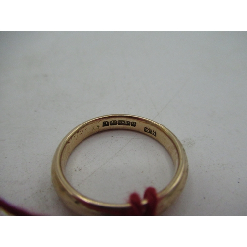 4 - Hallmarked 9ct yellow gold wedding band with makers mark HS, Birmingham, 9.375, size O, 3.6g