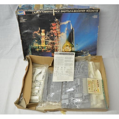 25 - Un-started Revell 1/144 Space Shuttle launch tower and Shuttle stack (early release)  and another ea... 