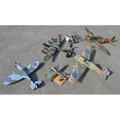 12 - Collection of large homemade wooden models, some ex-flying and a foam model radio controlled Spitfir... 