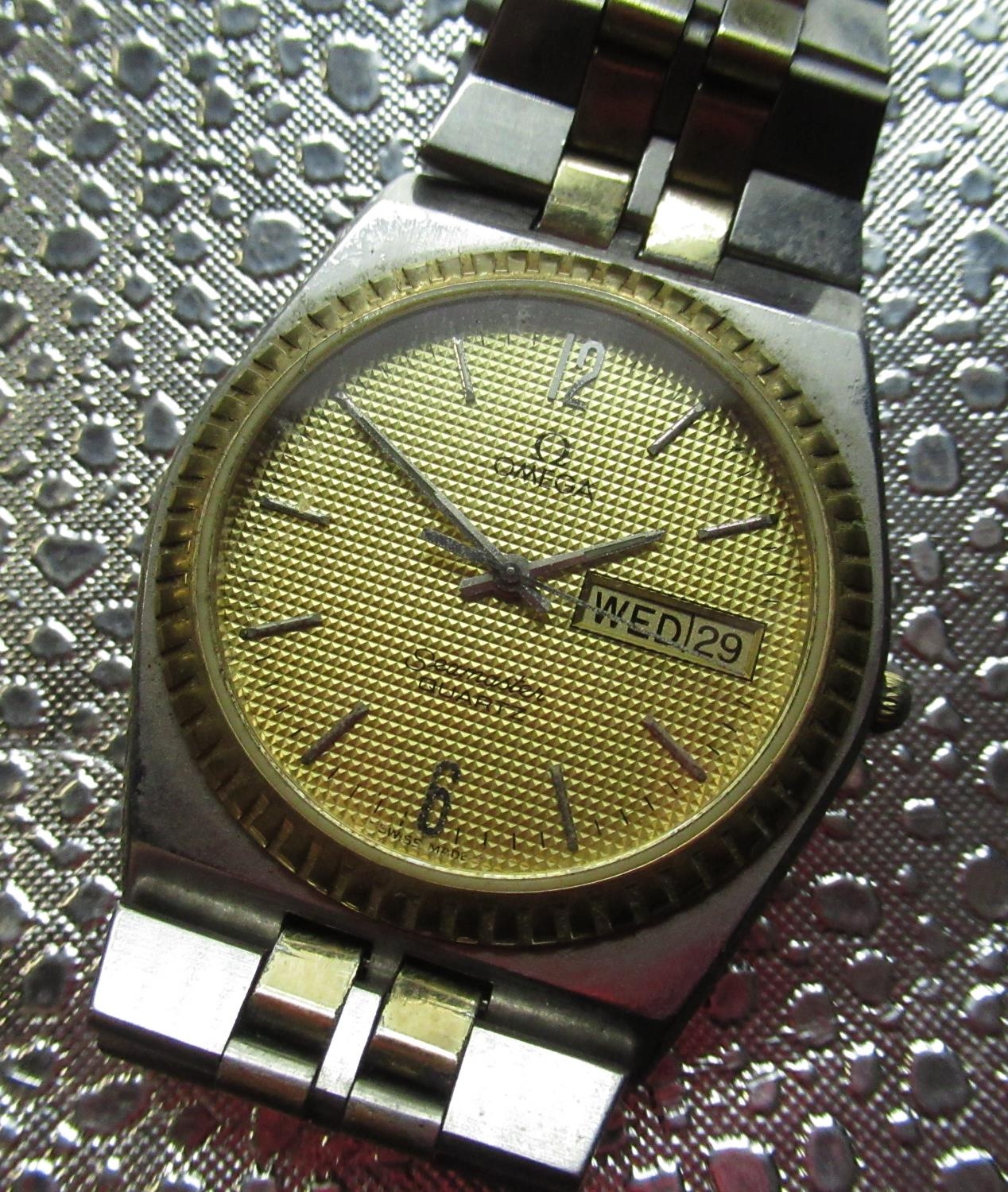 OMEGA Seamaster Quartz ゴールド 時計 1984s Omega Seamaster Quartz Day Date Gold Plated / Steel