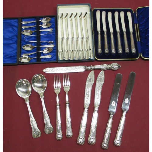 98 - Collection of EPNS and silver plated cutlery sets, including Kings pattern, cased sets and other EPN... 