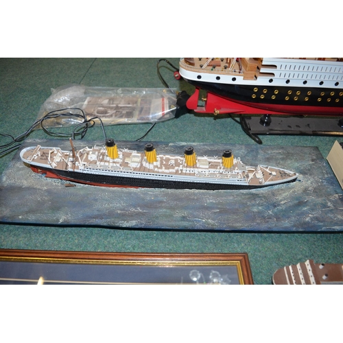 50 - Collection of pre-made ship models, amateur built ship models mostly in wood, including Titanic, Cut... 