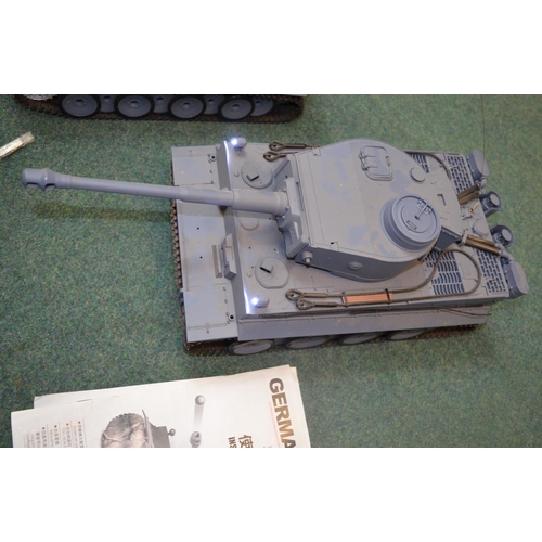 54 - Three Tiger One radio control model tanks, two by Henglong,1:16 scale with accessories and functioni... 