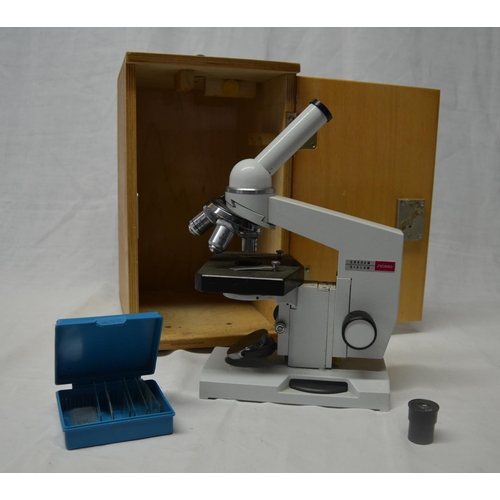 78 - Russian monocular reflected mirror lit microscope with lens, another Amscope binocular microscope wi... 