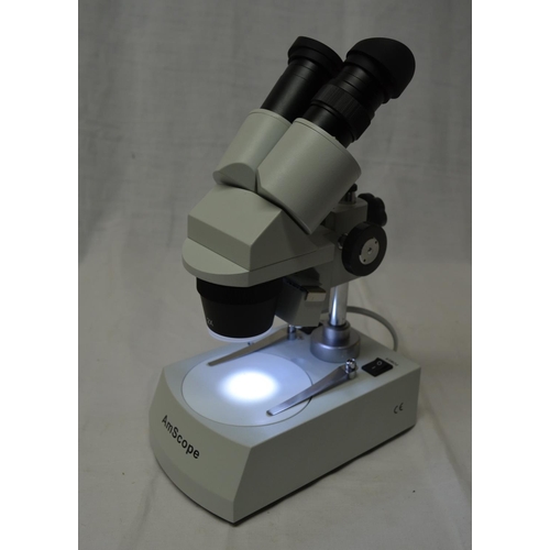 78 - Russian monocular reflected mirror lit microscope with lens, another Amscope binocular microscope wi... 