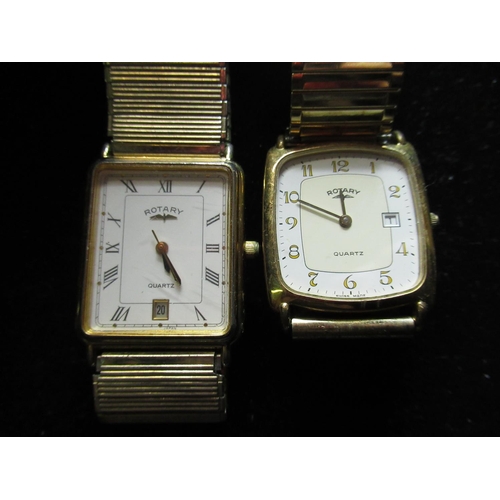 97 - Two Rotary quartz wristwatches with dates, gold plated cases on Everlex bracelets (2)