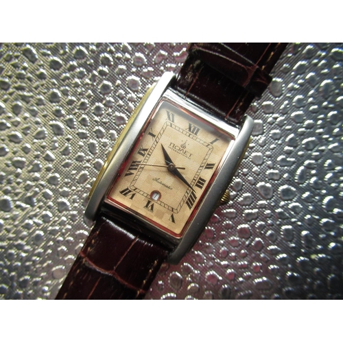 88 - As new Poljot International automatic wristwatch with date, rectangular stainless steel and gold pla... 