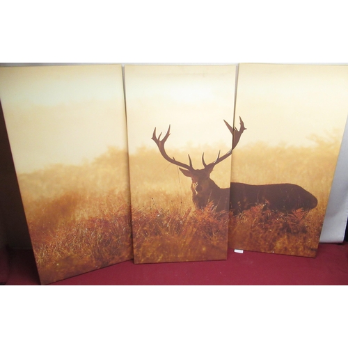 16 - Three sectional canvas print of a stag, each section 40cm x 80cm (donated by KMS School)