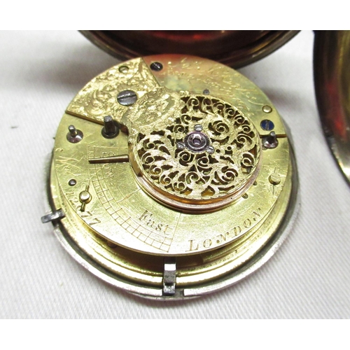 82 - Geo. IV silver Hunter cased verge pocket watch, white enamel dial numbered 12077, by Jas. (James) Mc... 