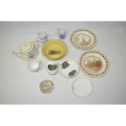 506 - Collection  of vintage and modern railway related crockery, cups, saucers, teapot, two LNER cathedra... 