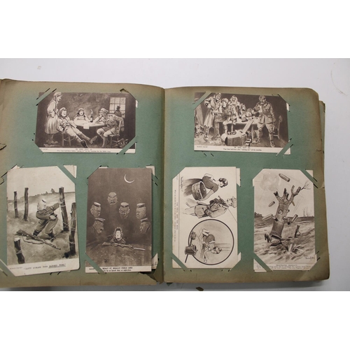 752 - Early C20th album of WW1 and 1920's period postcards.  Mixed range to include war related & comic in... 