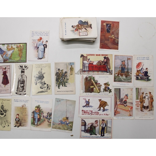 760 - Collection of WW1 postcards, mainly comic with some Northern France town ruins (approx. 110 original... 