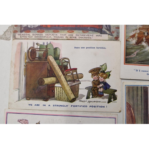 760 - Collection of WW1 postcards, mainly comic with some Northern France town ruins (approx. 110 original... 