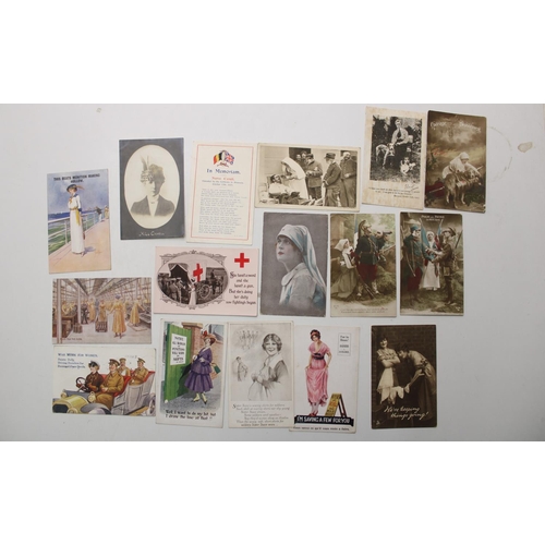 765 - Selection of WW1 period Postcards relating to Nurses, Women war workers, munitions girls etc (16)