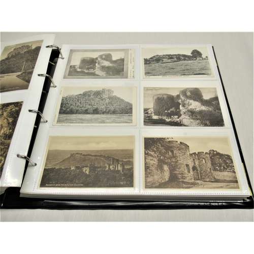 790 - Folder containing approximately four hundred postcards of castles such as Beaumaris, Bellister, Bels... 