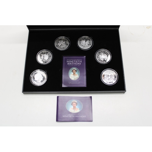750 - ER.II 90th Birthday silver proof coin set for Solomon Islands including six $5 .999 silver coins in ... 