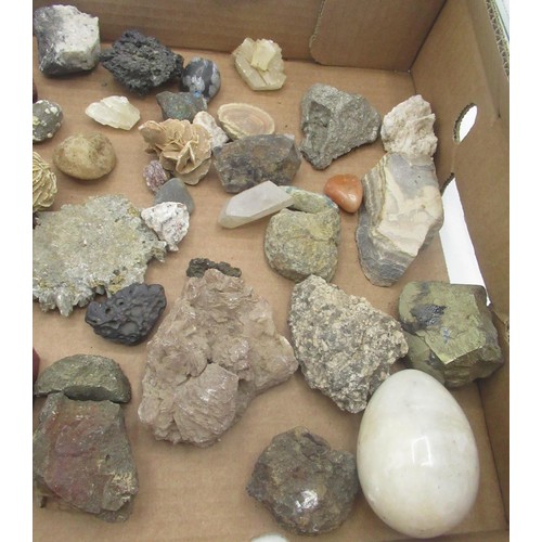 104 - Pyrite, Desert Rose, marble eggs, Quartz, Snowflake Obsidian and other mineral specimens (approx ove... 