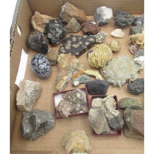 104 - Pyrite, Desert Rose, marble eggs, Quartz, Snowflake Obsidian and other mineral specimens (approx ove... 