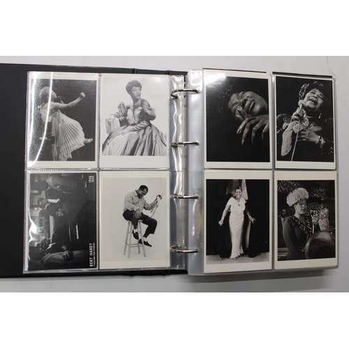 771 - Postcard album of 1970s to 1990s modern and reproduction postcards relating to jazz, music, cinema a... 