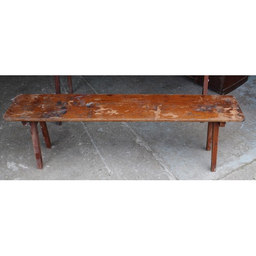 76 - Quality vintage mahogany campaign table (L135cm W25cm H43cm) and two benches with fold away legs and... 