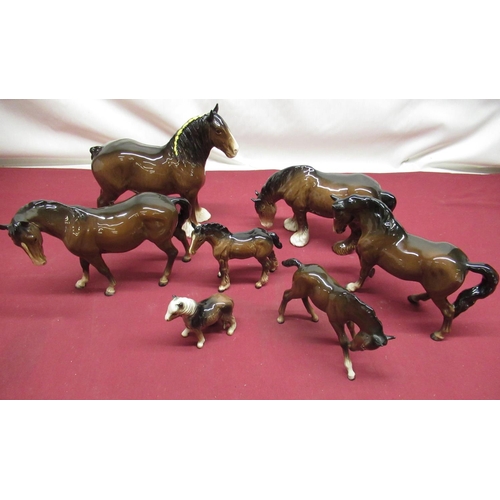 111 - Selection of Beswick and Beswick style horses including Shire horse, Shetland pony, etc