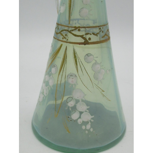 114 - Late C19th Vaseline glass jug with painted decoration of foxgloves