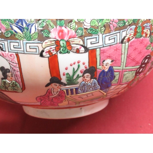 115 - Canton style bowl with decorated panels alternating between scenes and flowers and a Staffordshire f... 